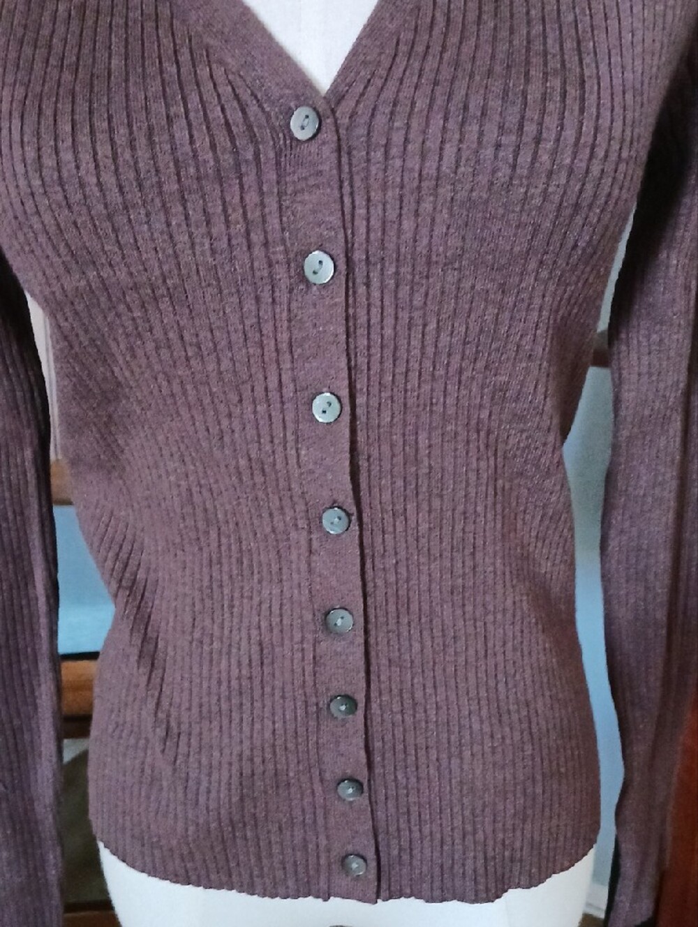 a new day- Brown Ribbed Button-Front Collared Cardigan - Picture 4 of 10